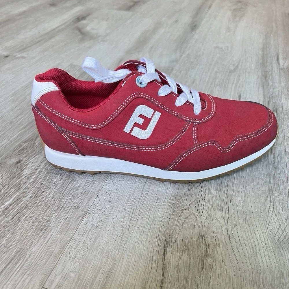 FootJoy Golf Shoes Womens 6.5 Red White Spikeless Sneakers 92386